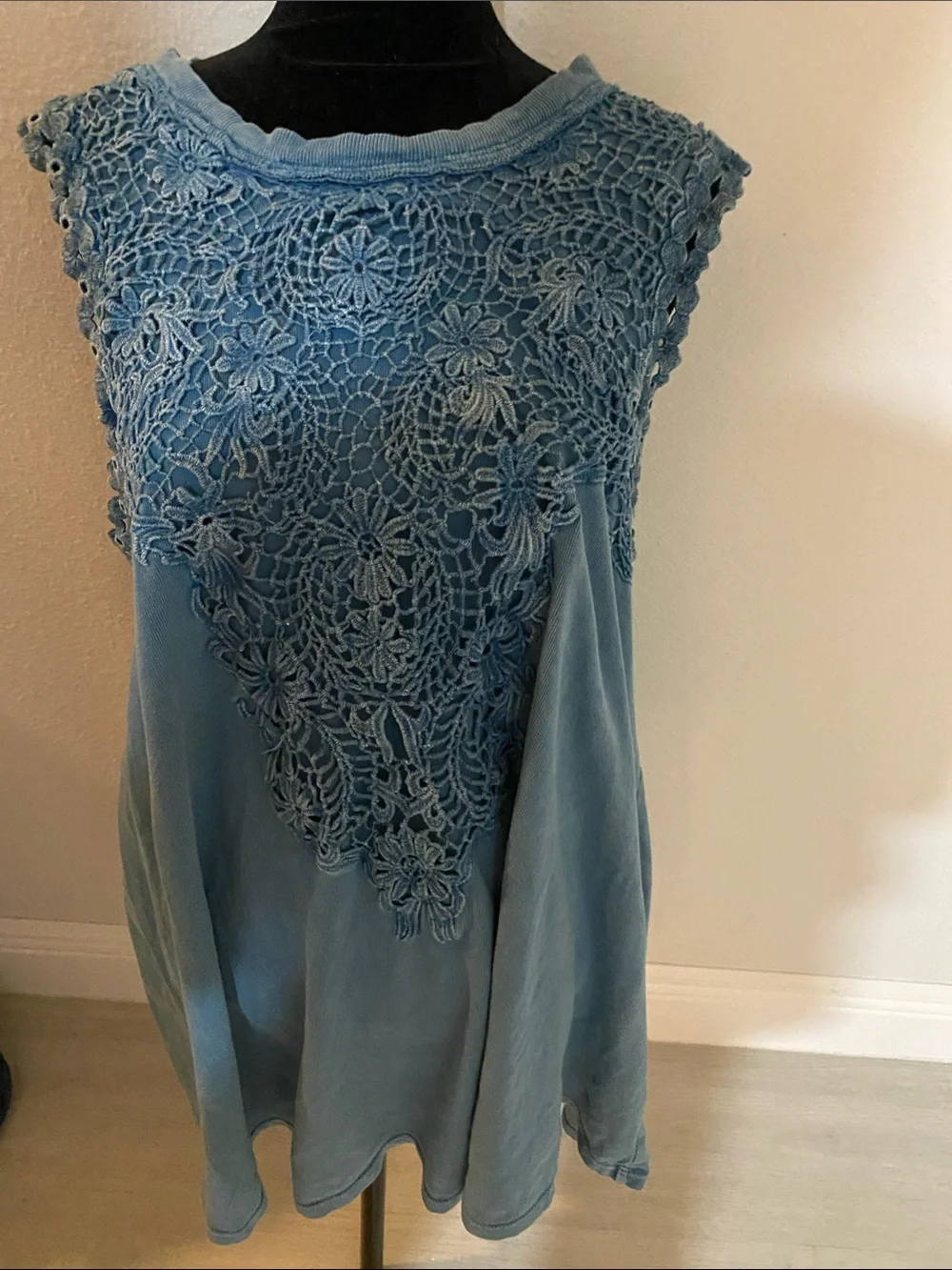 Free People Blue Crochet Yoke Sleeveless Tunic